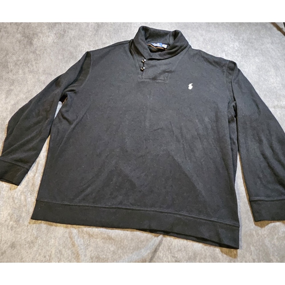 Polo Ralph Lauren Estate Rib Shawl Mock Neck 2-Button Black Mens Sweater 2XL
